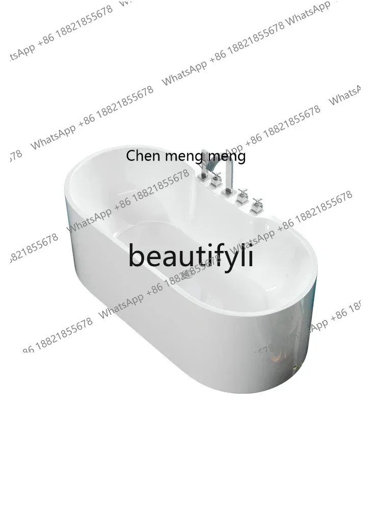 Household adult bath installation-free seamless integrated round acrylic freestanding bathtub