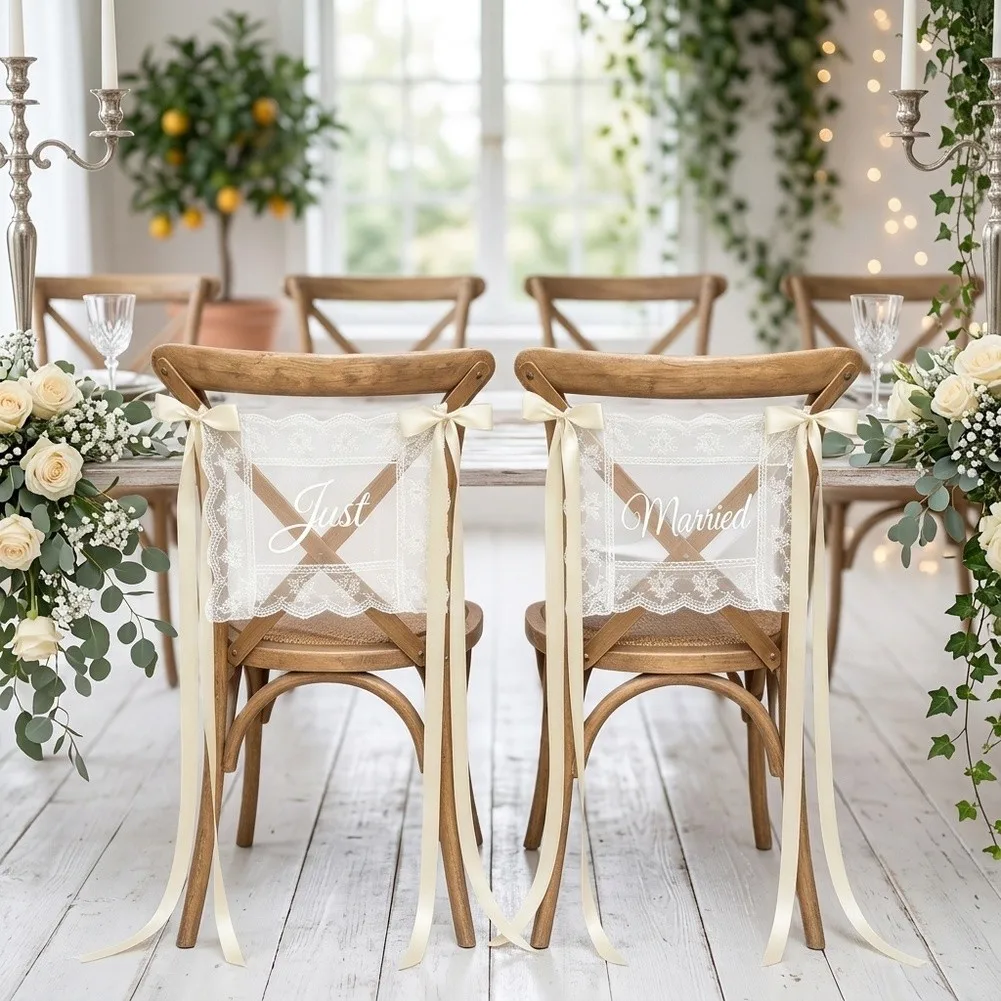 For Wedding Receptions White Lace Chair Back Covers Bridal Shower Decor Sophisticated Design Sturdy Cloth Material