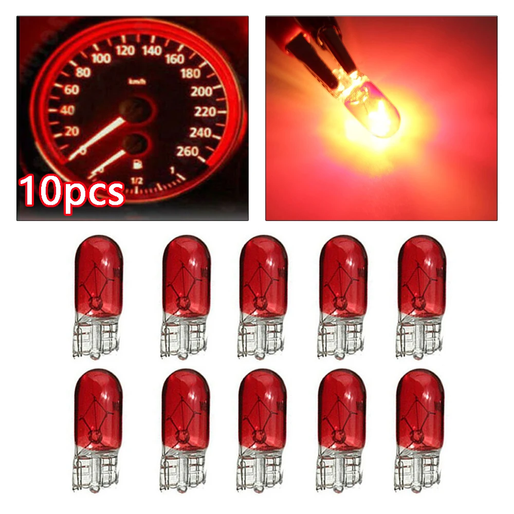 10 pz rosso T10 501 W5W 194 12V 5W cuneo Auto interni Auto luce laterale cruscotto cruscotto Gauge lampadina accessori per lo Styling dell\'auto