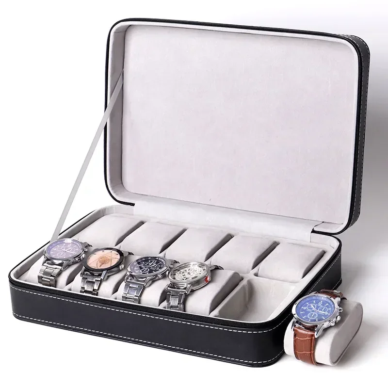 2024 New 6/10/12 Girds Portable Watch Storage Boxes Organizer with Zipper Classic Style Multifunctional Watch Display Box