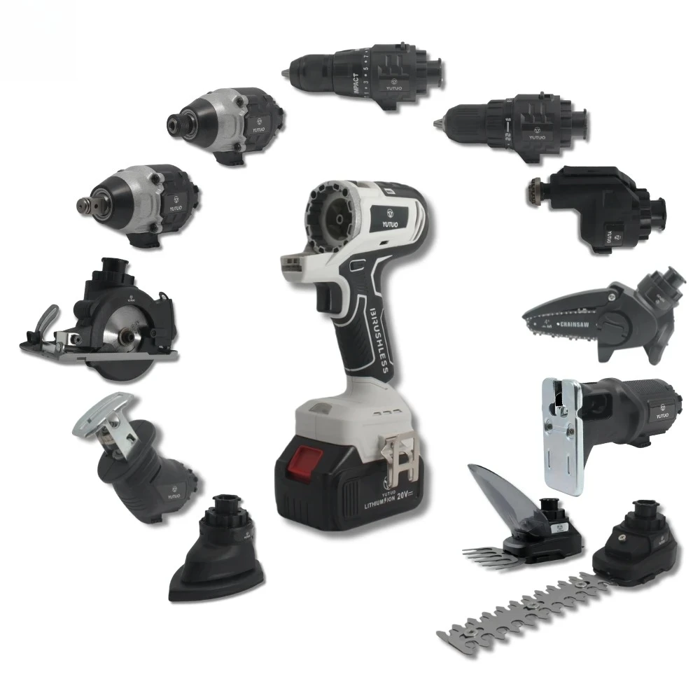 

YUTUO Brushless 18V 21000rpm 12 in 1 Multi-head Power Tools Set Electric Cordless Drill Power Saw Plastic Box Combo Kit