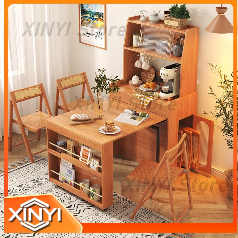 Foldable Dining Table for Small Homes Extendable Dining Table and Chair Set with Sideboard Multi Functional Dining Table