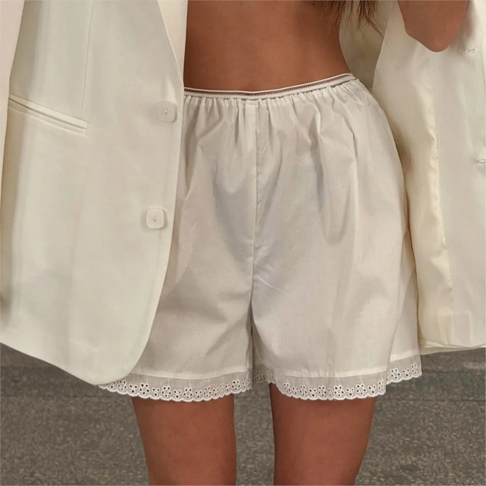 Abbigliamento Femminile Americano Pantaloncini Larghi in Pizzo Casual Tinta Unita Versatili Stile Semplice Elegante Comodi e alla Moda