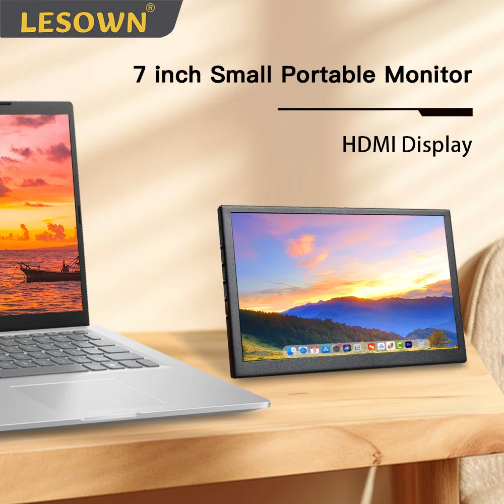 

LESOWN Compact 7-inch Travel Display 1024x600 IPS LCD Auxiliary Monitor Mini External Screen for Travel Enthusiasts Laptop PC