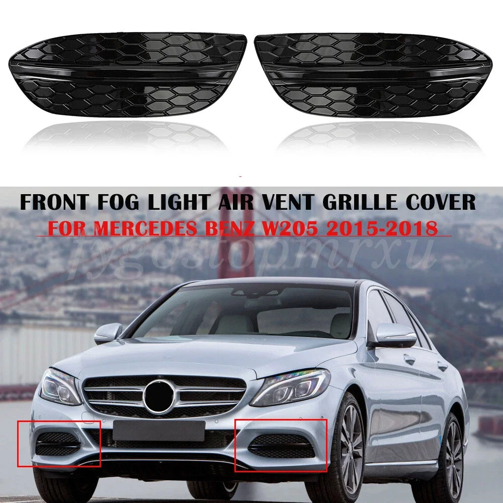 

For Mercedes Benz C-Class W205 2014-2020 Car Front Bumper Grille Fog Light Cover Grill Chrome Trims 2058851623 2058851523