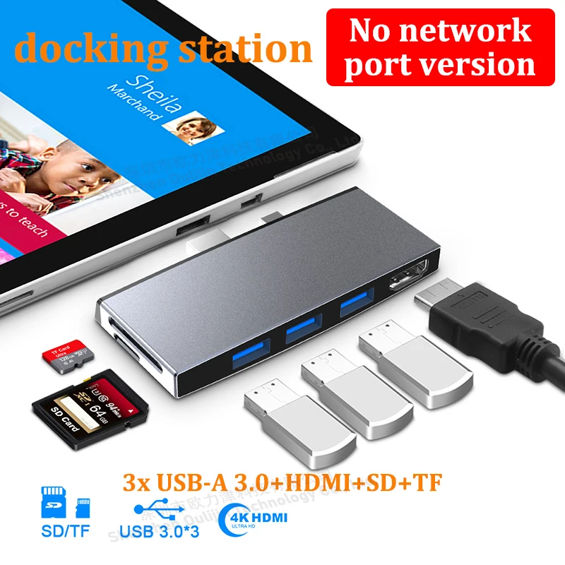 Surface Pro 6/Pro 5/Pro 4 Docking Station with 4K HDMI,Multi USB 3.0,SD/TF Card Reader,Surface Pro 4/Pro 5/Pro 6 Hub to Monitor