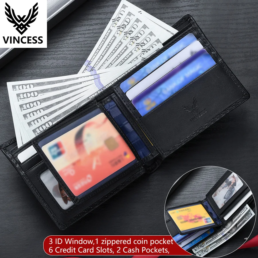 VINCESS Slim Cowhide Wallet for Men RFID Blocking Bifold Front Pocket Wallet Minimalist Credit Card Holder Cash Money Clip