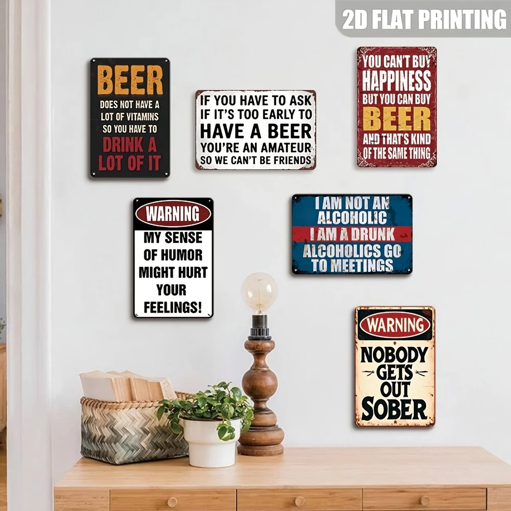 6-Pack, Vintage Men'S Woe Decor Humorous Sarcastic Metal Tin Signs, Humorous Tinplate - for Men, Homeowners, Gift Givers - Unive