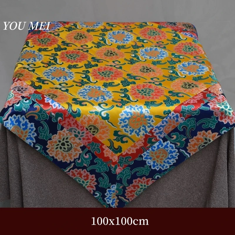 Colorful Tibetan-Style Tablecloth Decorative Thick Fabric Yellow Lotus Guru Offering Tablecloth Dharma Offering Altar Cloth 1m