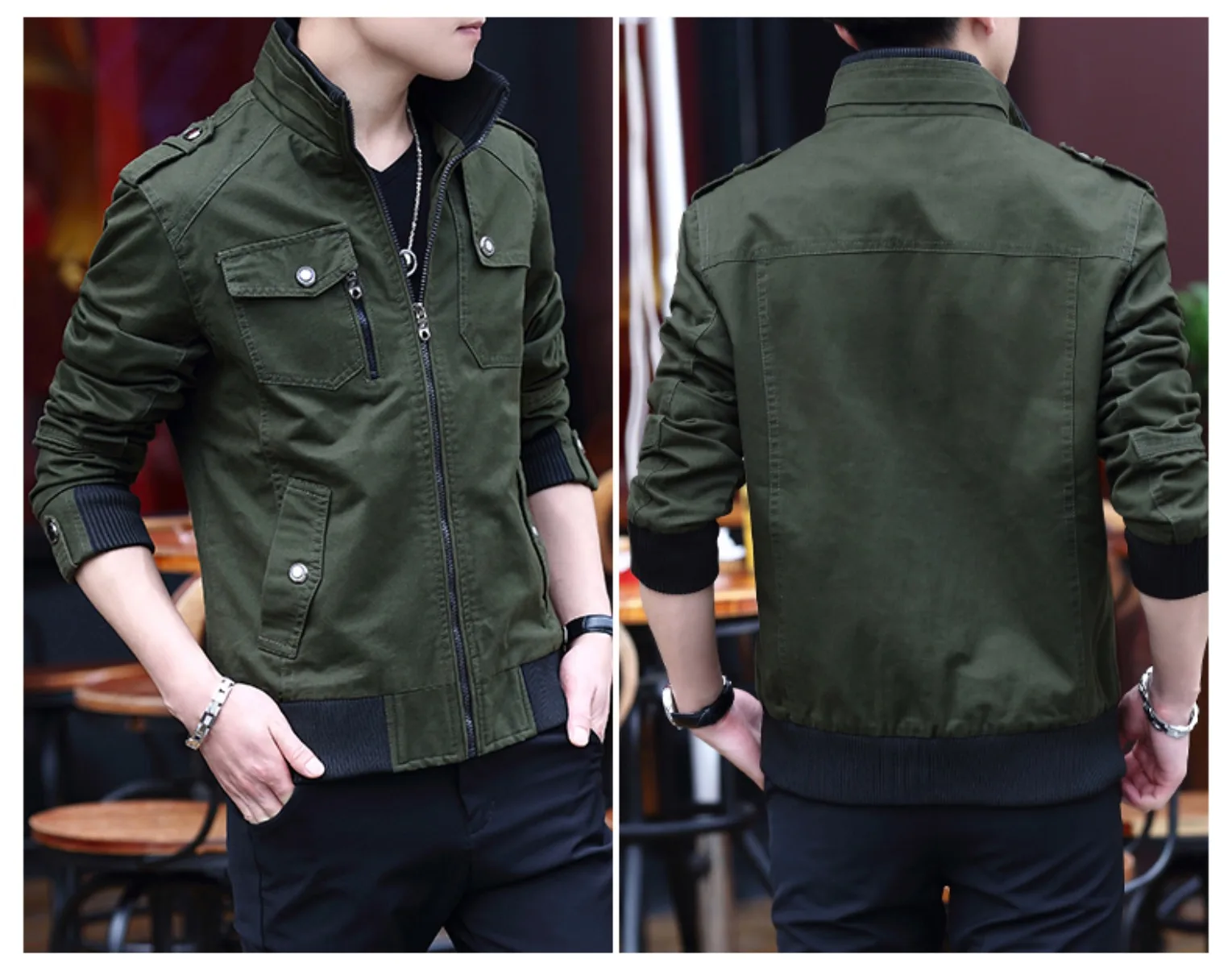 

Men's 20254 Korean Style Workwear Jacket Stand Collar Heavyweight Cotton Spring Autumn Casual Streetwear Coat