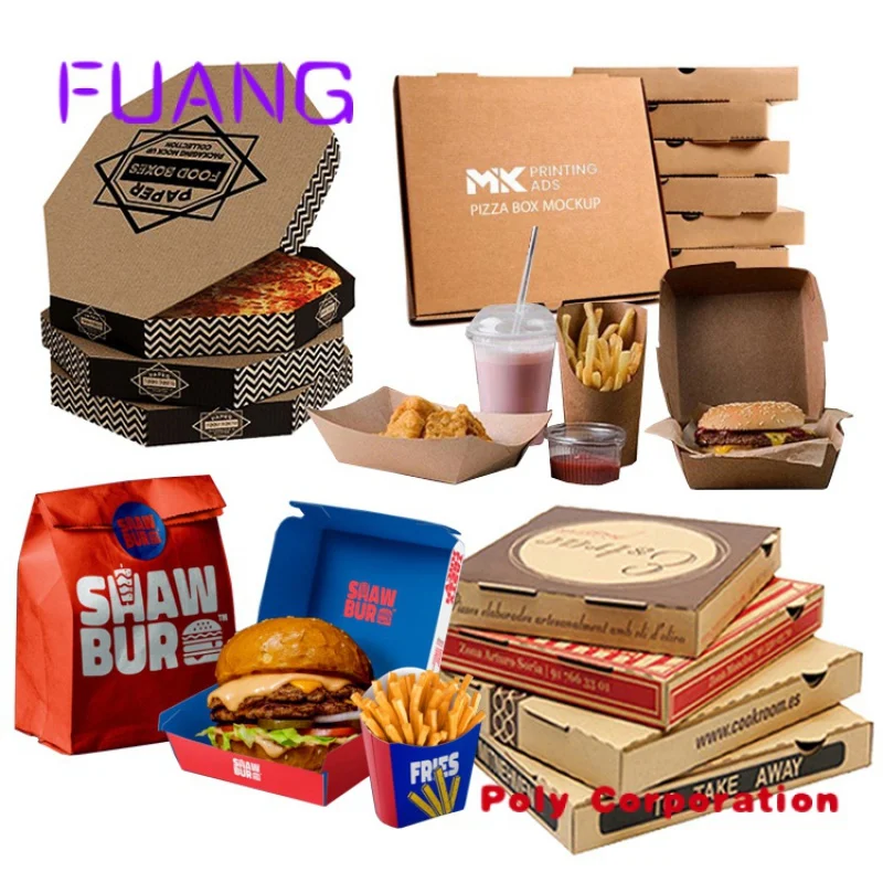 Atacado personalizado impresso com design do logotipo descartável eco kraft granel redondo barato para 12 "polegada fatia pizza caixa batatas fritas Burger caixas