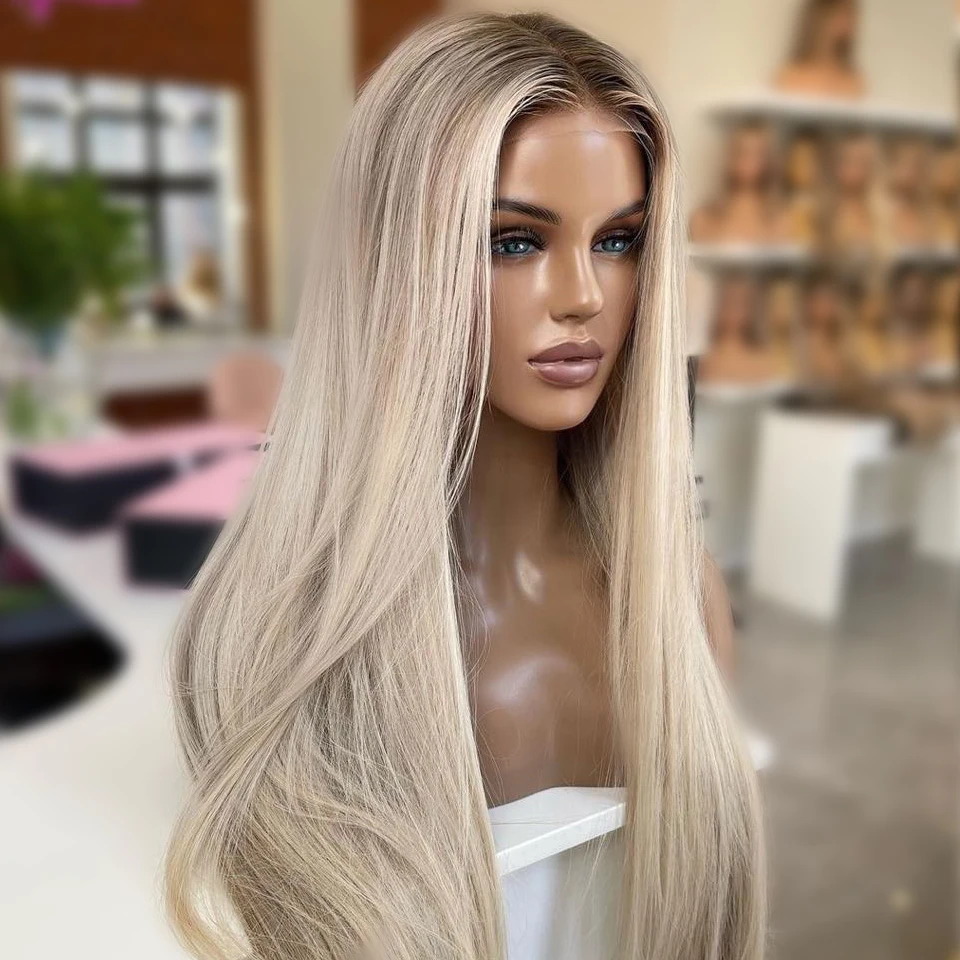 13X4 Lace Front As Blonde Platina Gekleurde Menselijk Haar Pruik Voor Vrouwen Pretokkelde Transparant Kant Recht Braziliaans Maagdelijk Haar