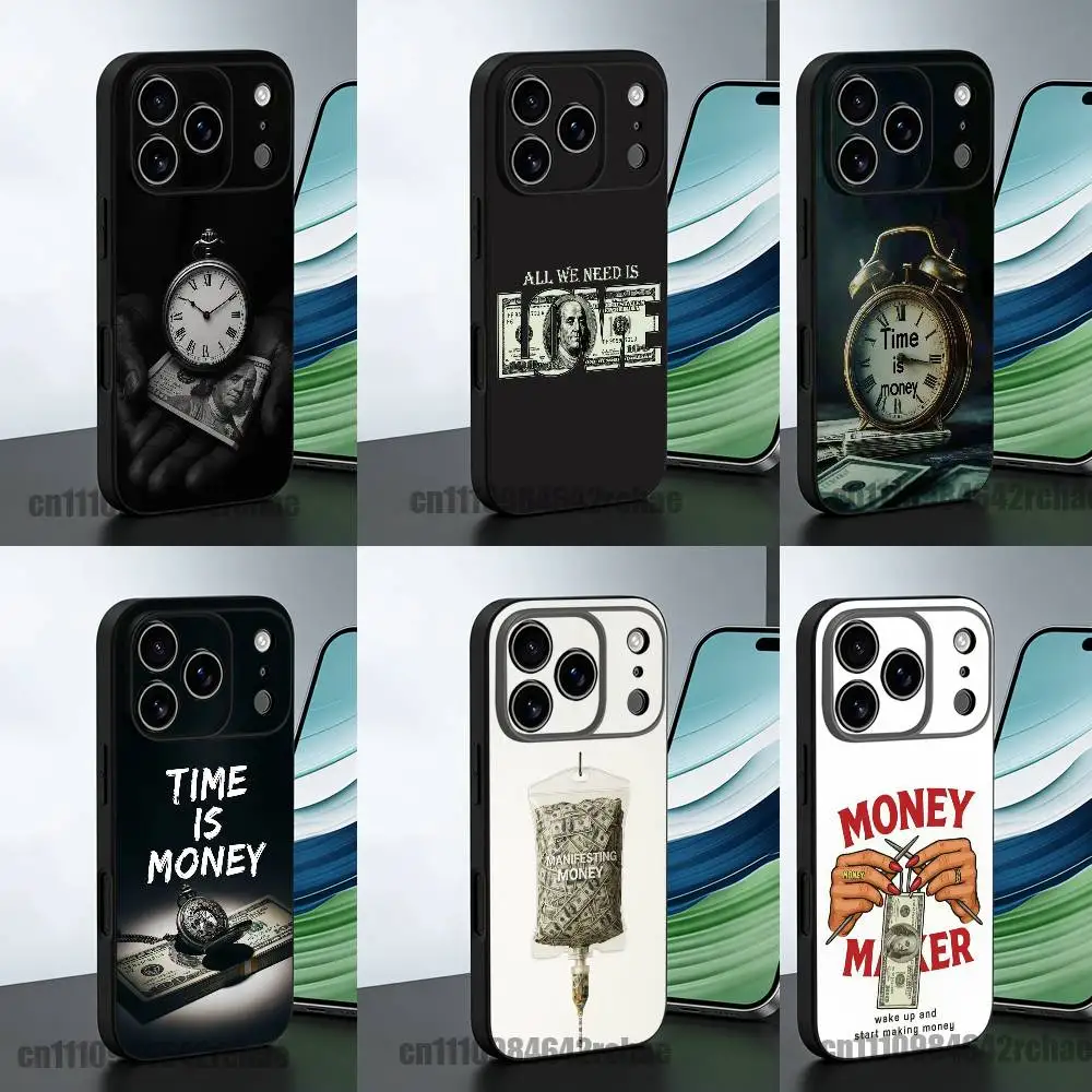 

For Time is Money Dollar ART Phone Case iPhone 13,16,12,14,15,11,17,Pro,Max,Plus,E,Air,Mini Silicone Cover