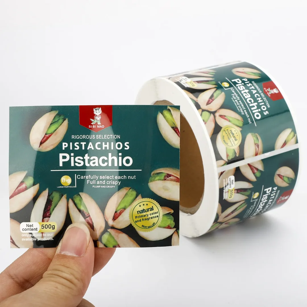 Custom snack stickers, nuts, dried fruits, and food packaging seals, self-adhesive labels, and logo printing. Custom designs av view 2