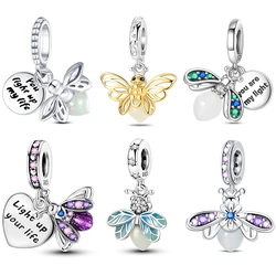 Hot Charms 925 Sterling Silver Luminous Fireflies Pendant Beads Fit Pandora 925 Original Bracelets Fine DIY Jewelry Making Gifts