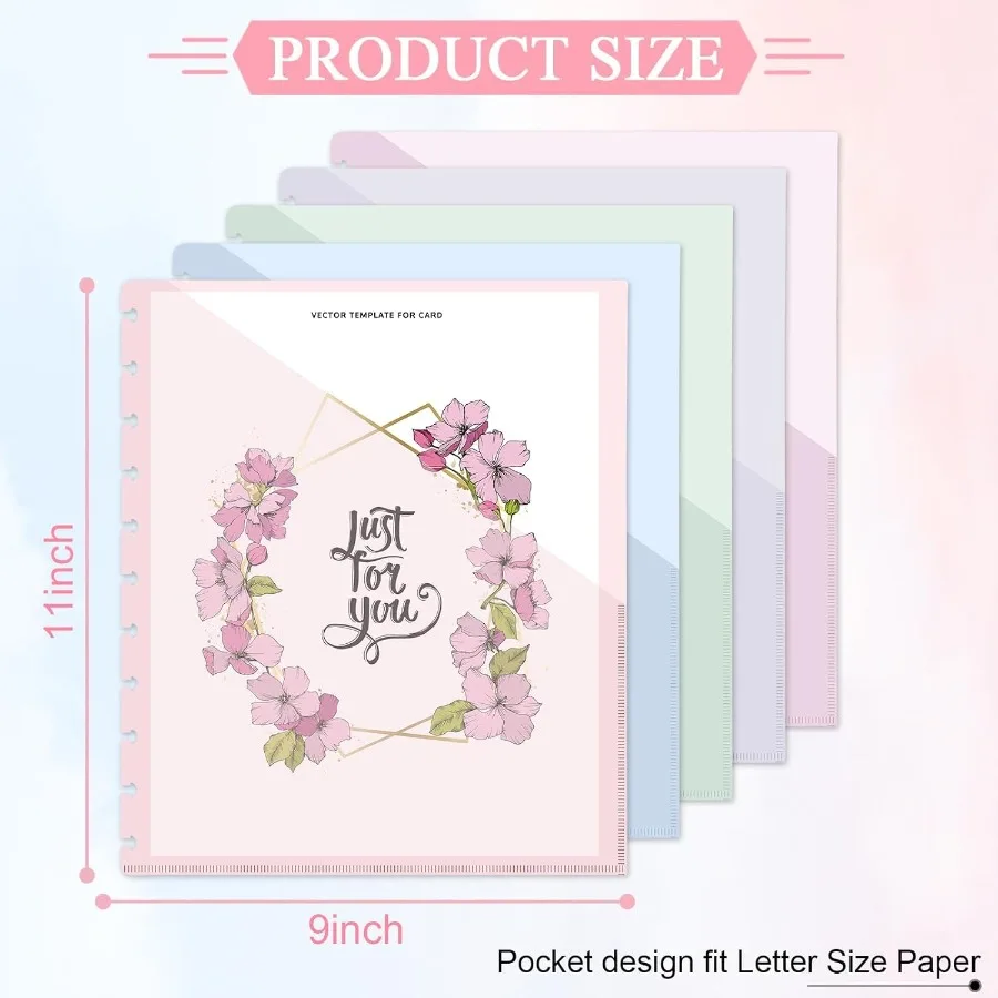 แผ่นแบ่งสมุดแบบดิสก์ 20 ชิ้น สีพาสเทล ขนาด 8.5 x 11 นิ้ว พร้อมช่องใส่ของ  สำหรับสมุดแบบดิสก์  ขนาด Letter  11 ดิสก์  อุปกรณ์สำหรับวางแผน