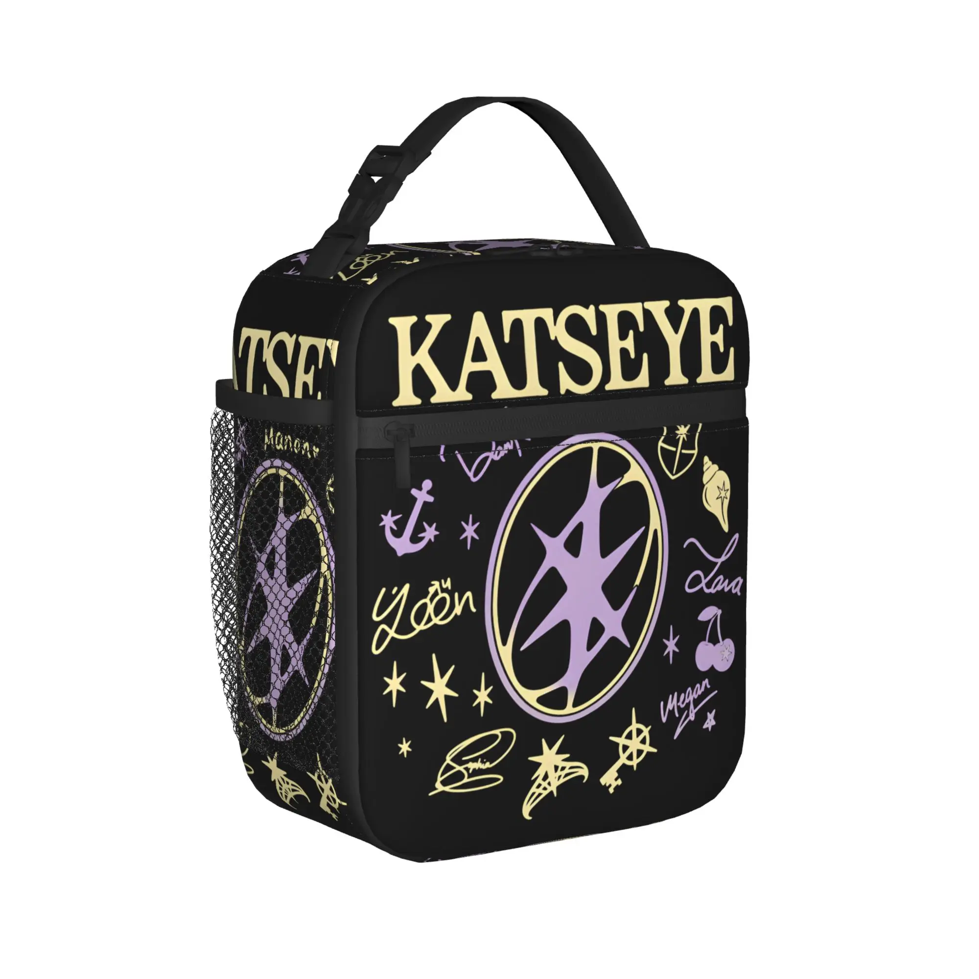 Katseye Group Member Signatures Lunch Bag For Women  Print Lunch Box Casual Office Cooler Bag Convenient Thermal Tote Handbags