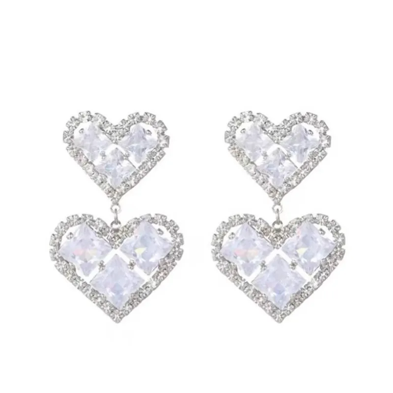 

Double-layer diamond-set zircon earrings women's light luxury full diamond niche design earrings