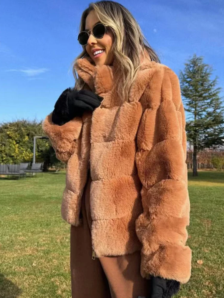 Moda sólida casaco de couro de pele sintética para mulheres casual manga longa engrossar jaqueta de pele 2025 inverno quente senhora outerwear high street