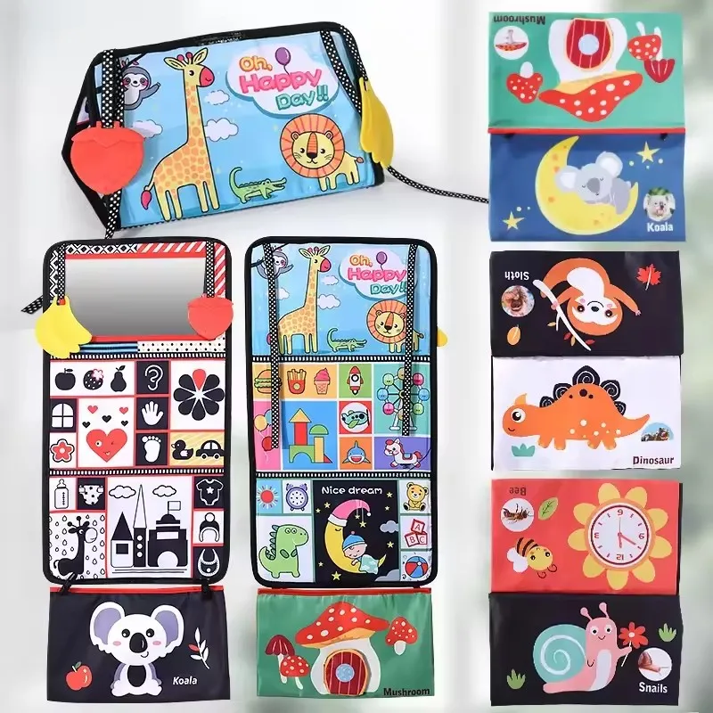 Черно-белые зеркальные игрушки для новорожденных, детский животик, время для младенцев, Монтессори, развитие, ползание, высокая контрастность, сенсорная игрушка