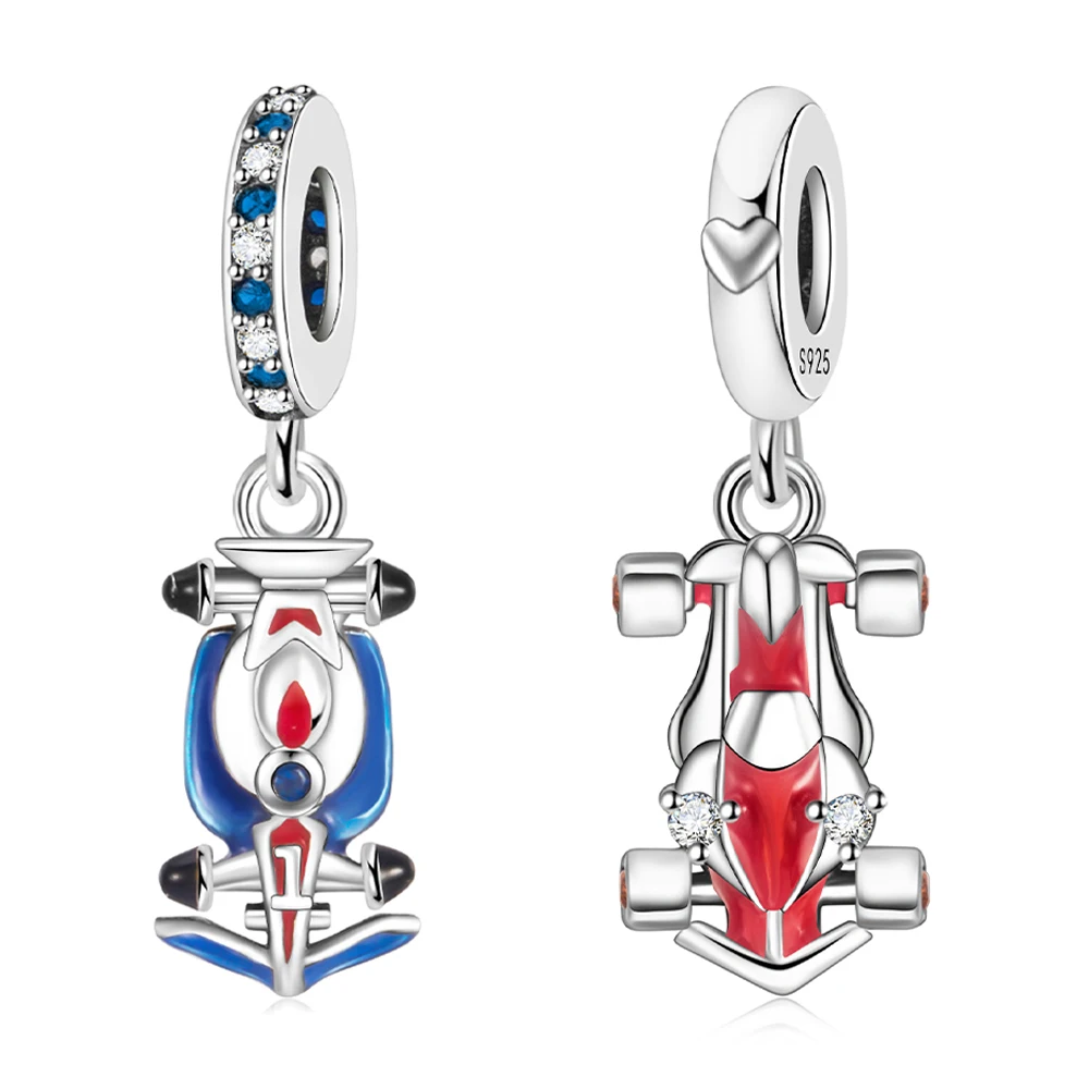 New Fashion Sports Car Charm Silver Plated Fit Original Pan Bracelets Necklaces Racing Themed Jewelry Gifts for Women