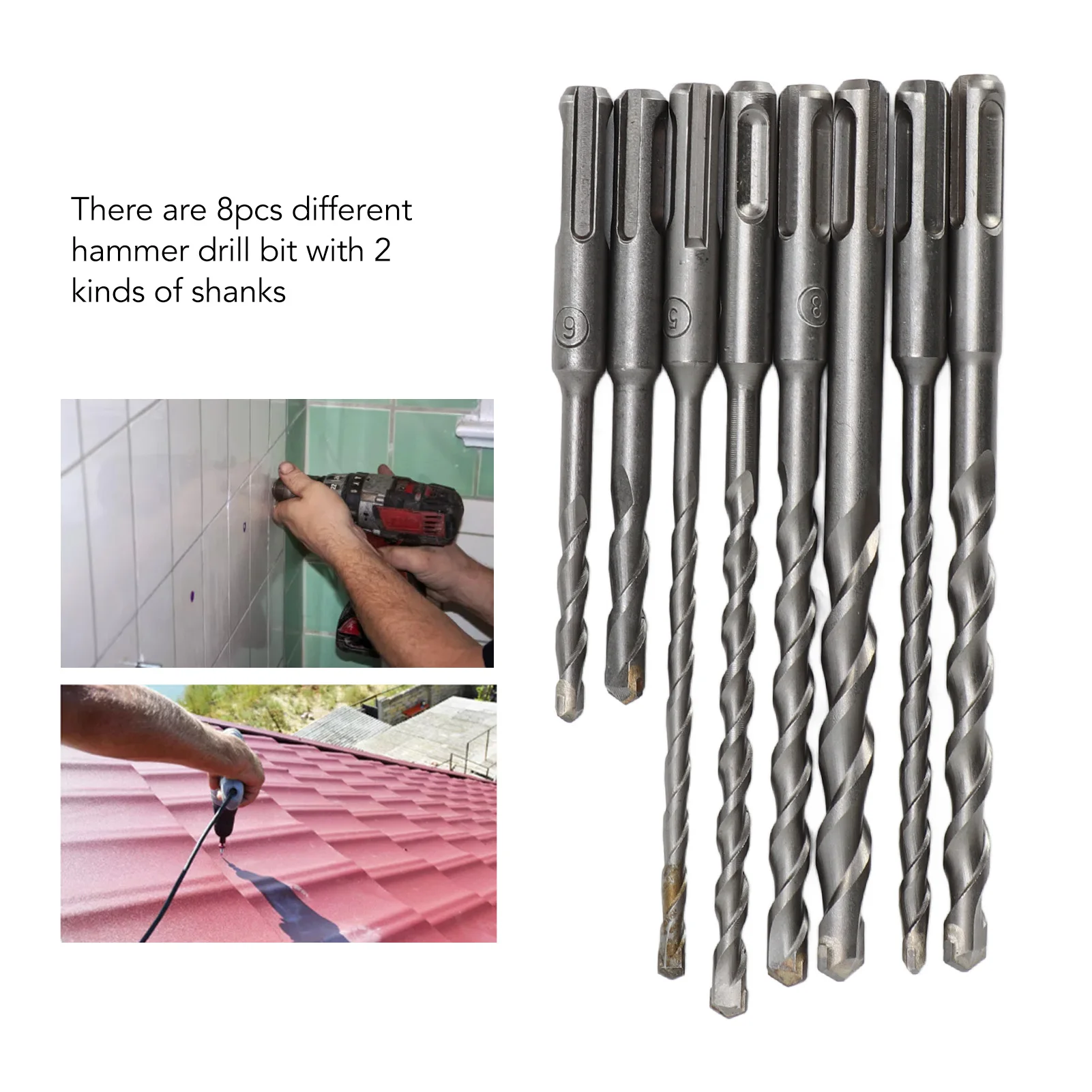 

8 шт. ударное сверло с твердосплавным наконечником, набор инструментов для сверления с 2 канавками, набор сверл для сверла по бетону, сверло для кладки, перфораторное сверло