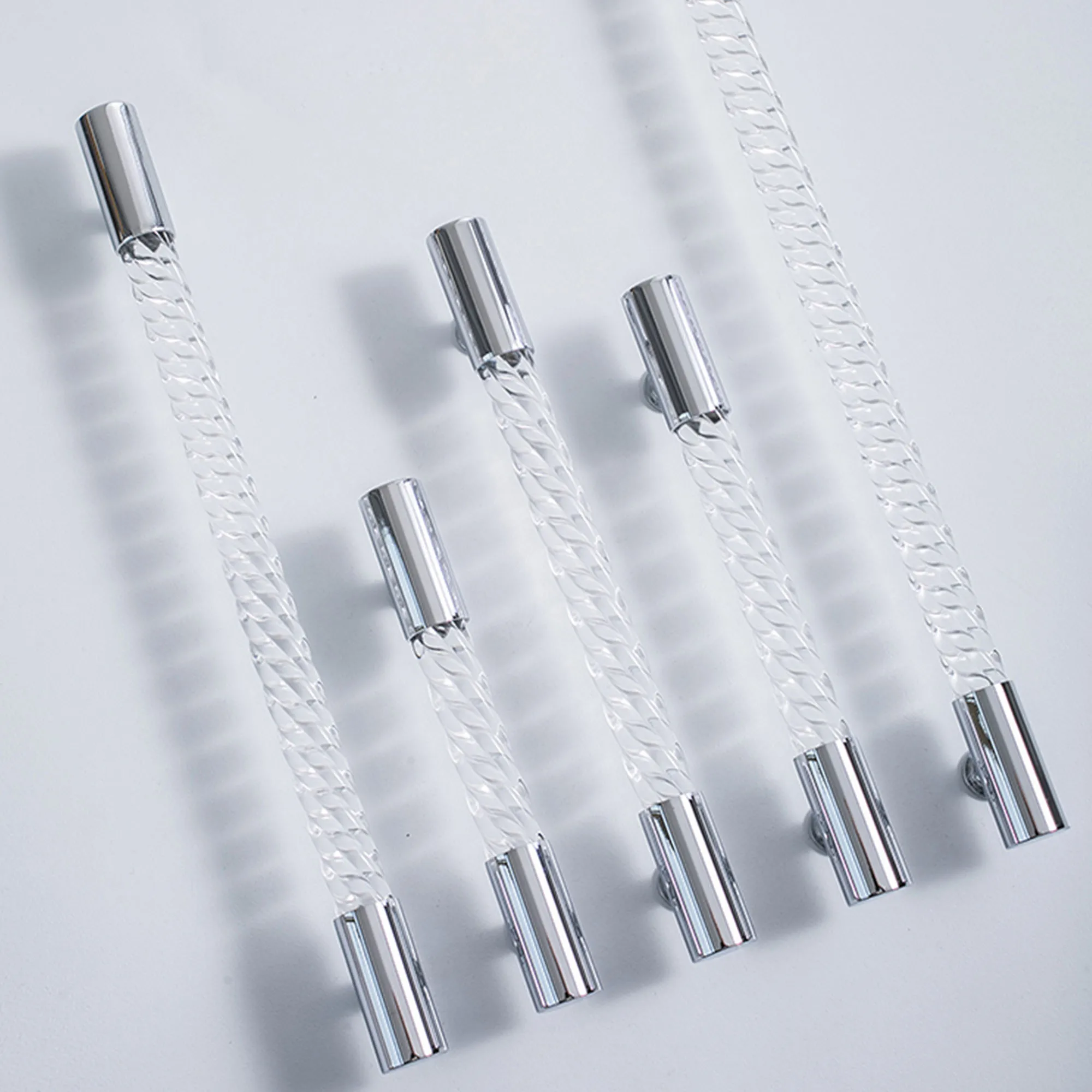 Shiny Silver Kitchen Cabinet Handles Long Solid Brass Furniture Hardware Transparent Acrylic Wardrobe Pulls Drawer Handle Knobs