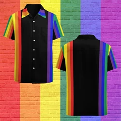 Rainbow Print Shirts Men Fashion Hawaiian Shirt Short-sleeved Harajuku Beach Lapel Buttons Blouse Men's Clothing Camisa