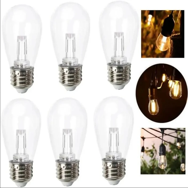 

6pcs 4pcs S14 light column bulb suitable for garden string lights E27 E26 120V/220V 1.2W PET cover warm white Led bulb