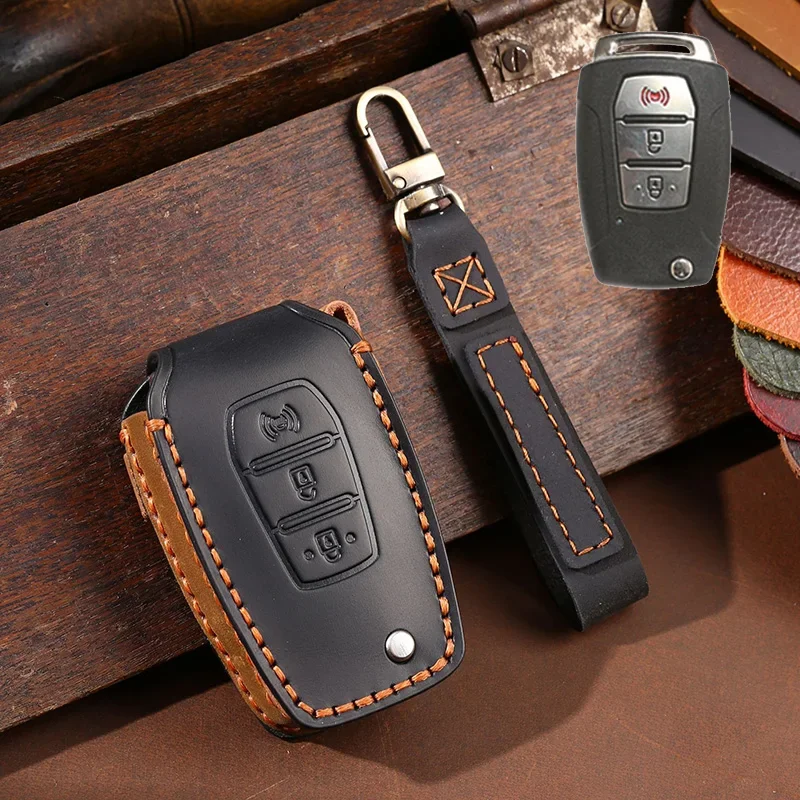 쌍용 렉스턴 코란도 C 티볼리용 진짜 가죽 자동차 키 케이스 커버 포브 쉘, 자동차 액세서리, 3 단추, 1 개