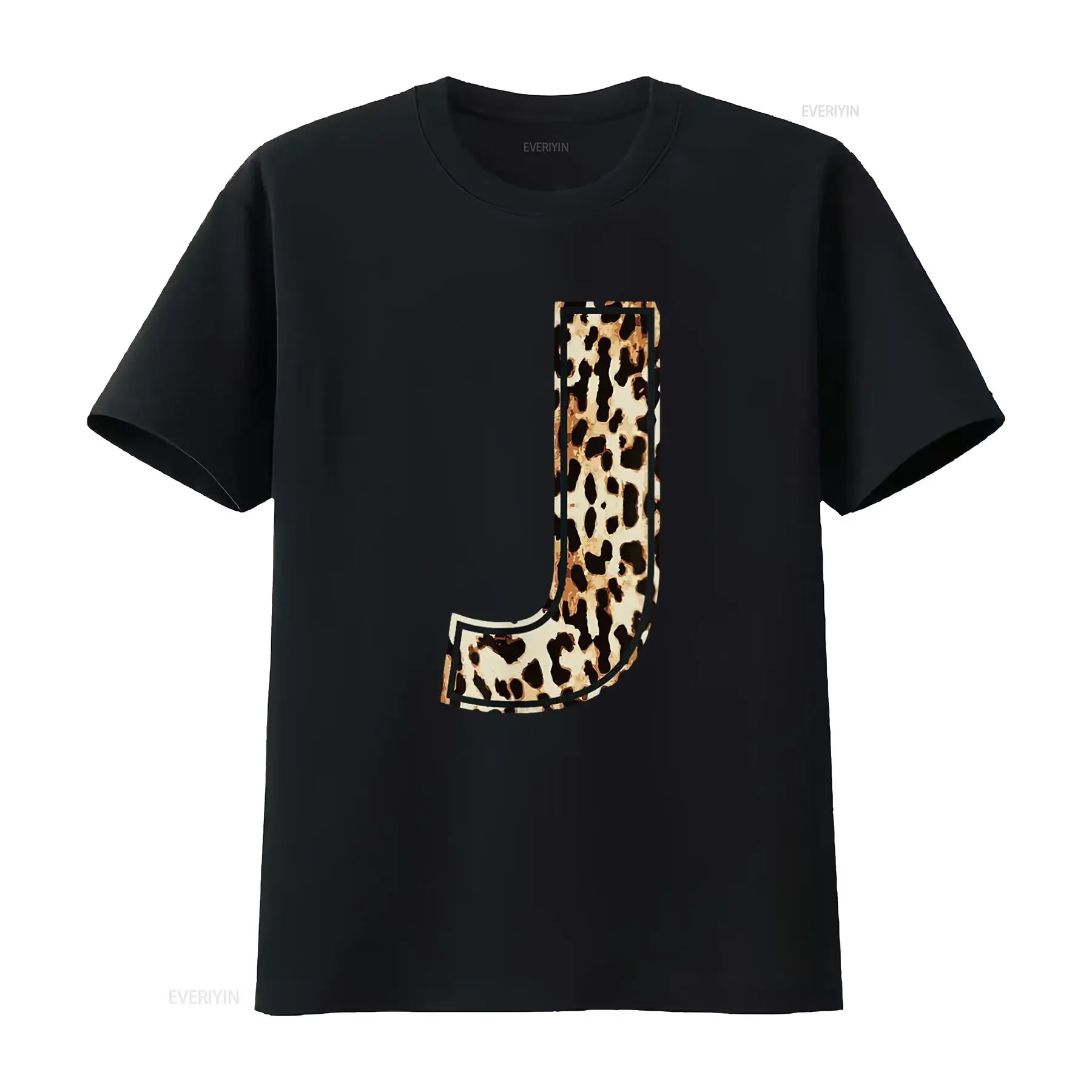 Womens Cool Letter J Initial Name Leopard Cheetah Print T Shirt vintage Washed Comfortable Soft Versatile graphic Breathable
