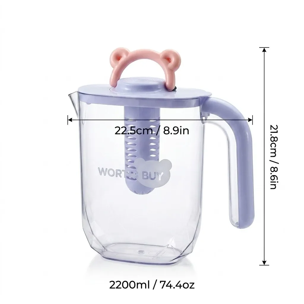 2200ml Transparante Plastic Waterkan Thee-infuser Koud Drankkan Sapcontainer voor Koelkast Valbestendige Waterfles