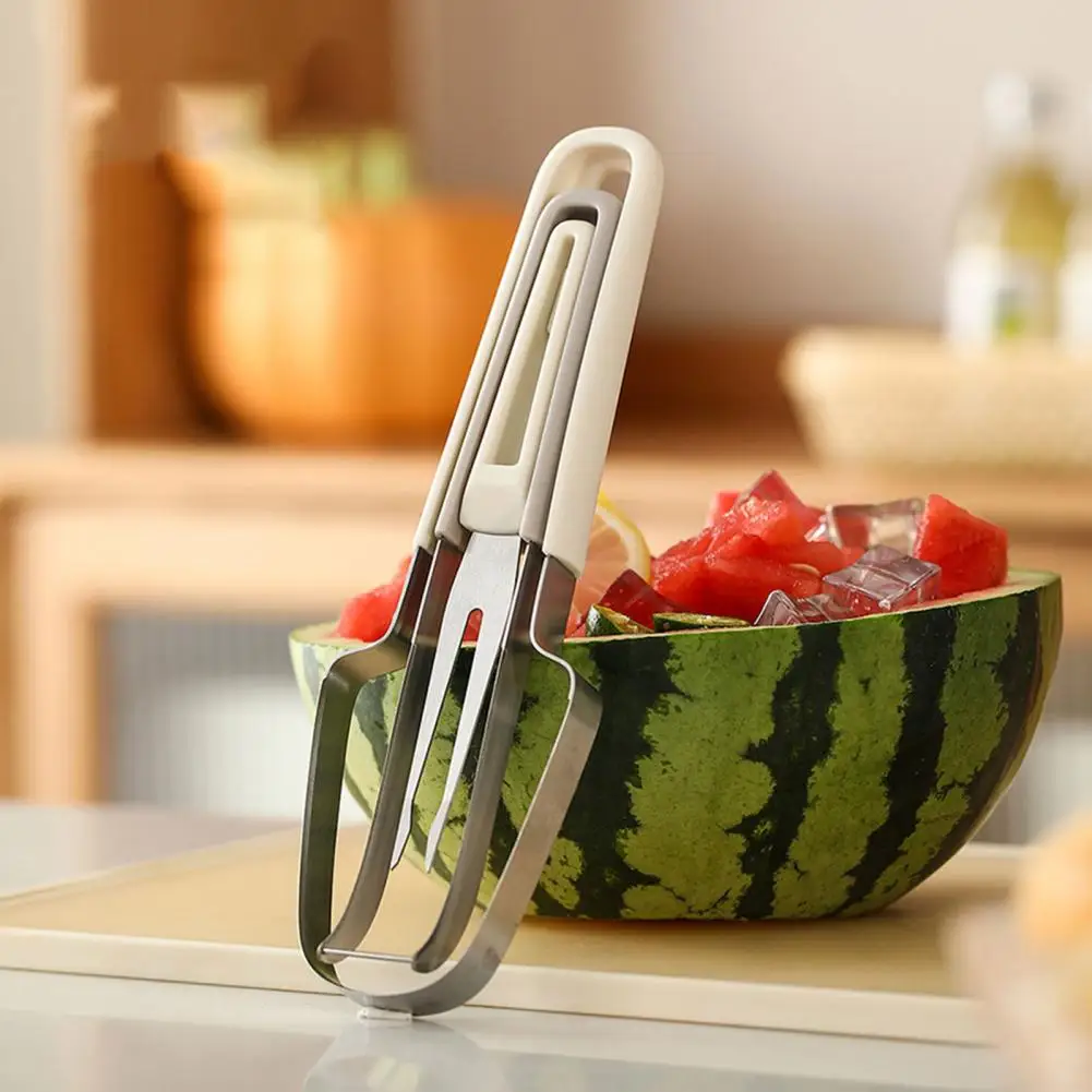 3-In-1 Watermelon Cutter Set Stainless Steel Fruit Knife Fork Melon Scoop Food-Grade Kitchen Tool For Cantaloupe Kiwi Ice Cream