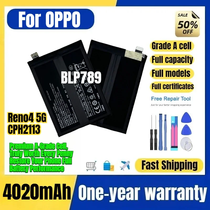 BLP789 for OPPO Reno4 5G/CPH2113 Phone Battery 0 Cycle High Quality Capacity Battery Replacement Bateria Grade A Cell with Tools