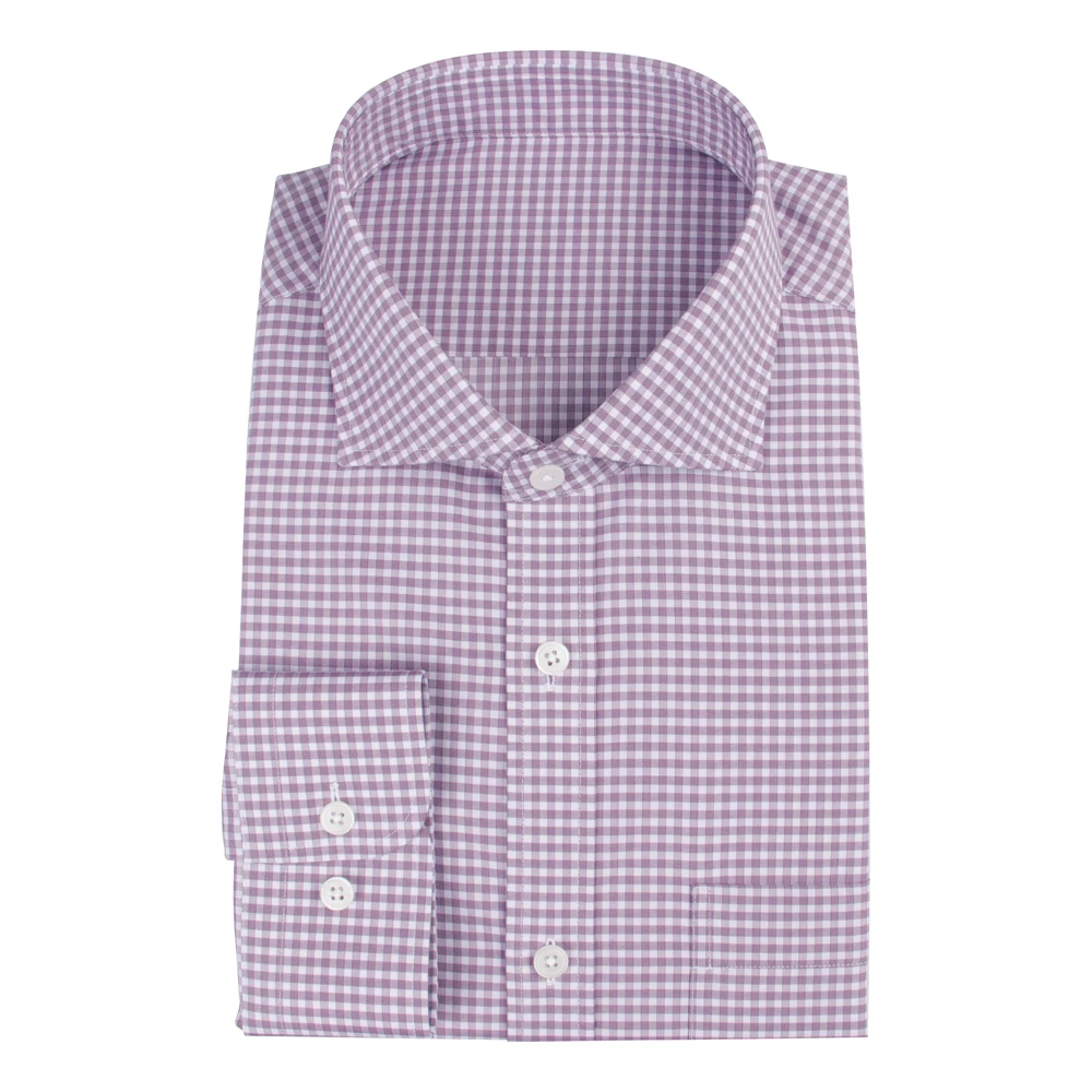 160s 2-ply Luxury Dress Shirt Custom 100% Cotton Purple Checker Business Shirts Wrinkle Resistant Tailored Dress Shirts For Men