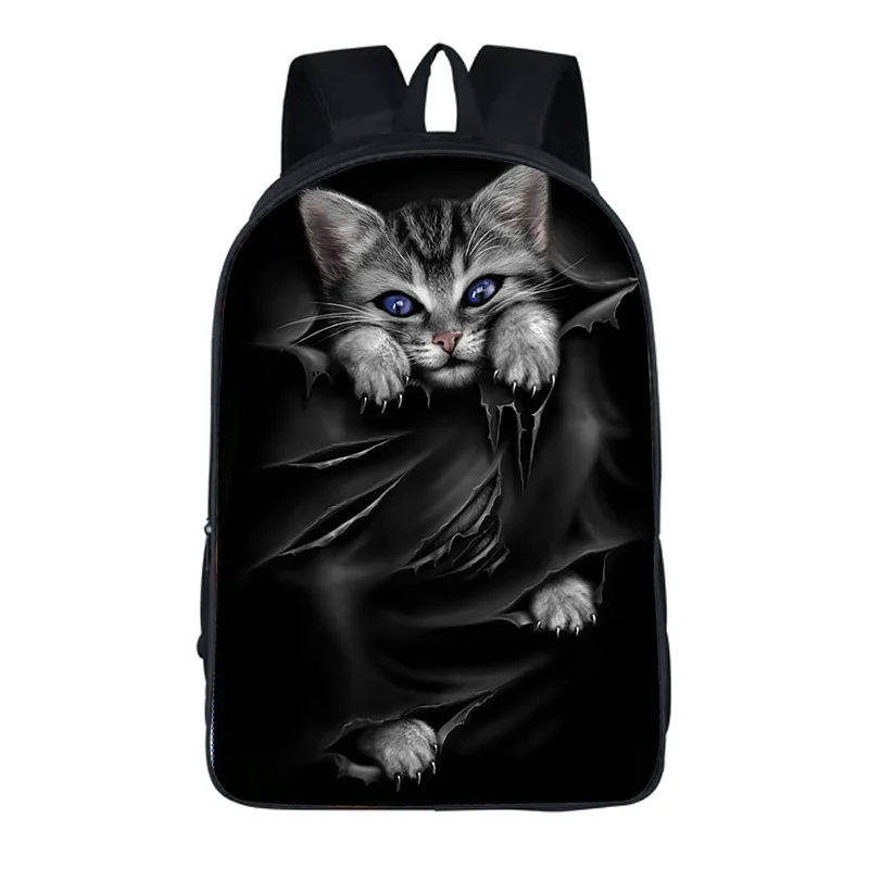 Cartoon Gothic Style Cat Printed Backpack Women Men Comfortable Casual Travel Rucksacks Teenager Boys Girls Storage School Bags