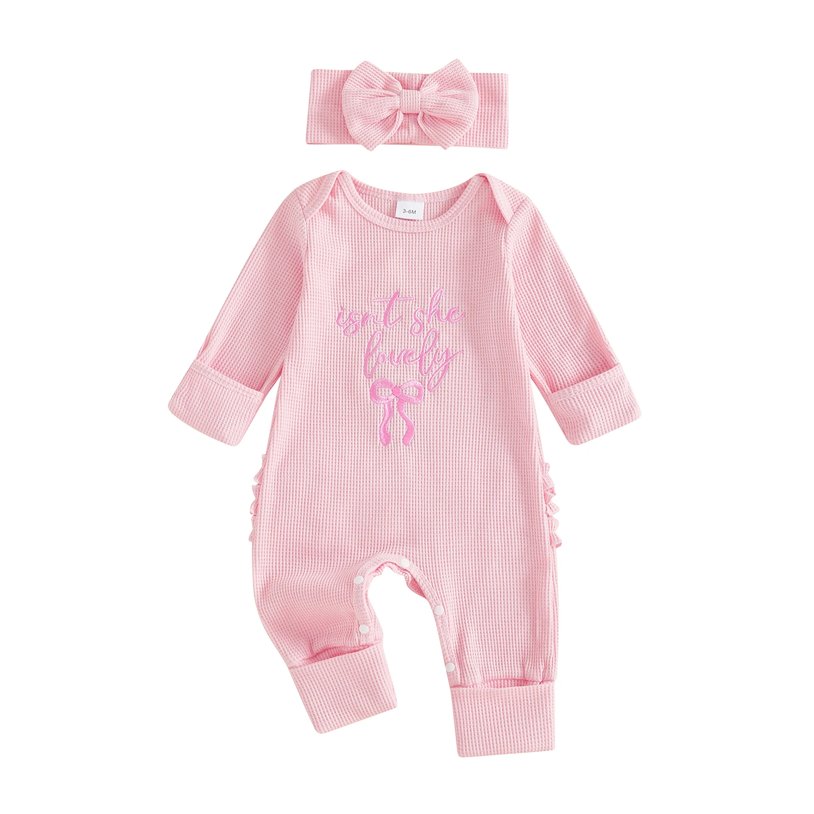 طقم رومبير رائع للفتيات الصغيرات مكون من قطعتين أنيق بأكمام طويلة ورقبة دائرية وطبعة زهور مع فيونكة عصابة رأس متطابقة #3