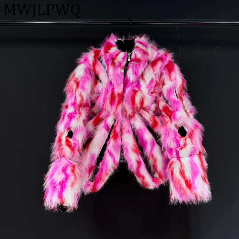 

Мужская ретро-куртка MWJLPWQ из цветного плюша с мехом, высококачественная, в уличном стиле, с вырезами, воротником-стойкой, на молнии, повседневная, трендовая, 13383