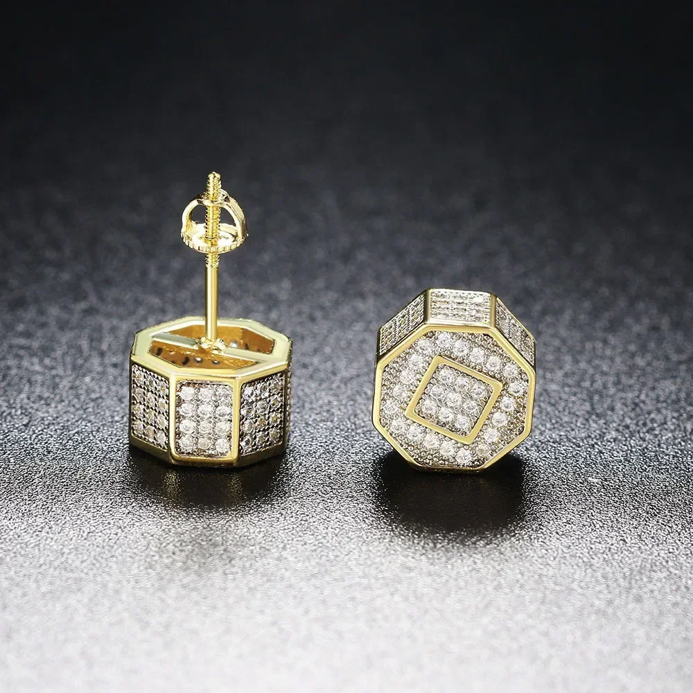 

Y2K New Stainless Steel Perforated Women Octagonal Shiny Zircon Earrings 2024 Light Luxury Lady Ear Studs Wedding Jewelry Gift