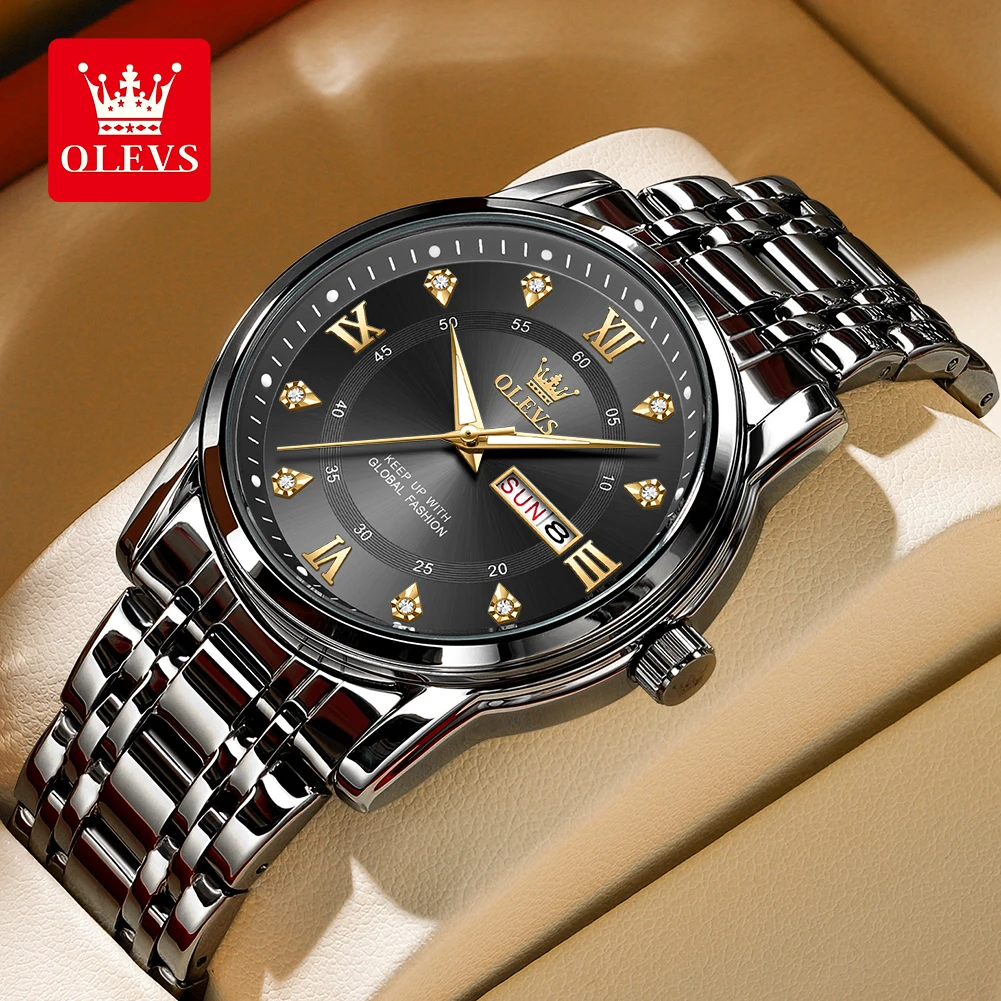 OLEVS 5513 Men Quartz Watch Stainless Steel Band Business Casual Analog Day Date Wristwatch Diamond Dial Male Clock Reloj Hombre