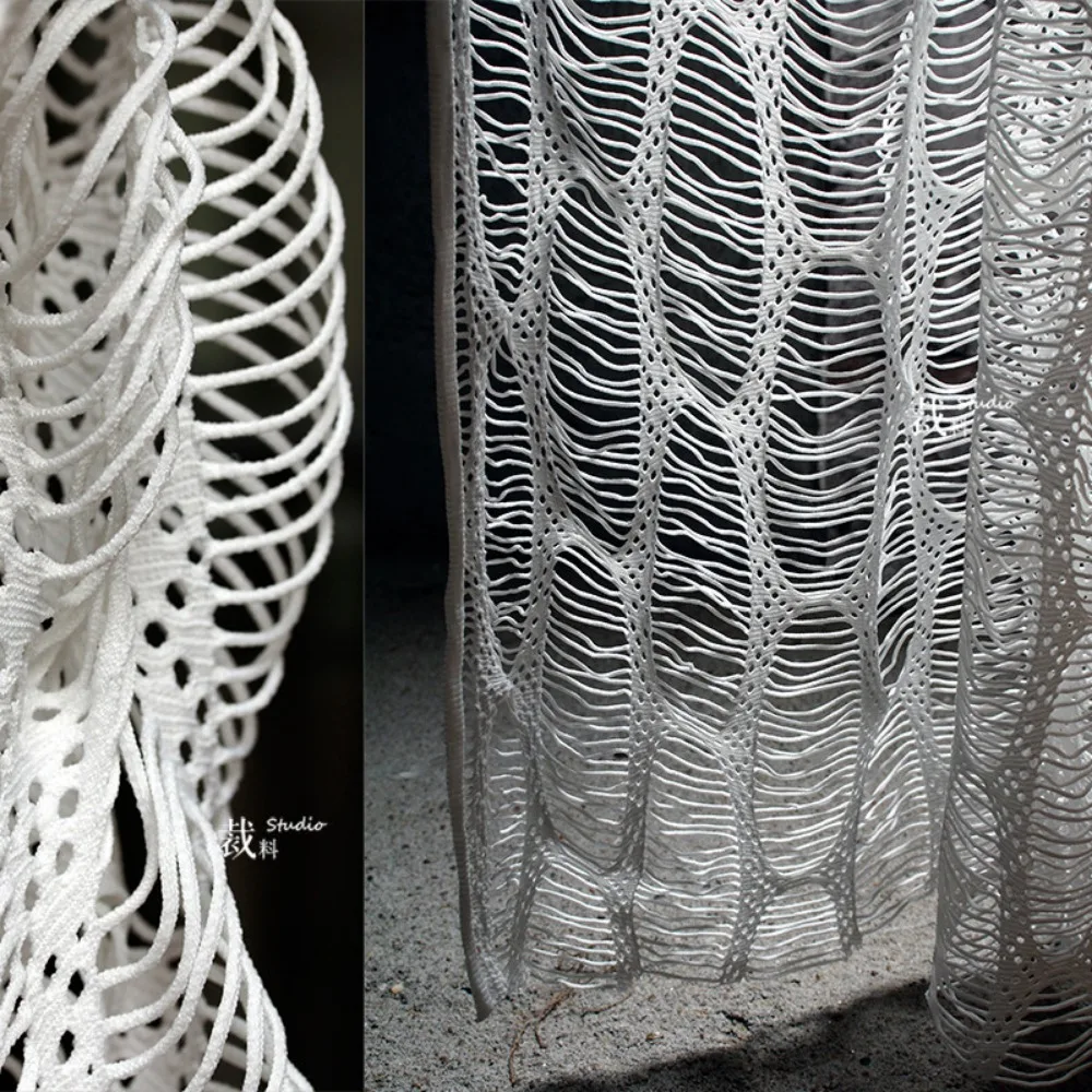3D Printing Line Knitted White Elastic Fishnet Fabric Transformation Handmade Diy Decoration Clothing Designer Fabric