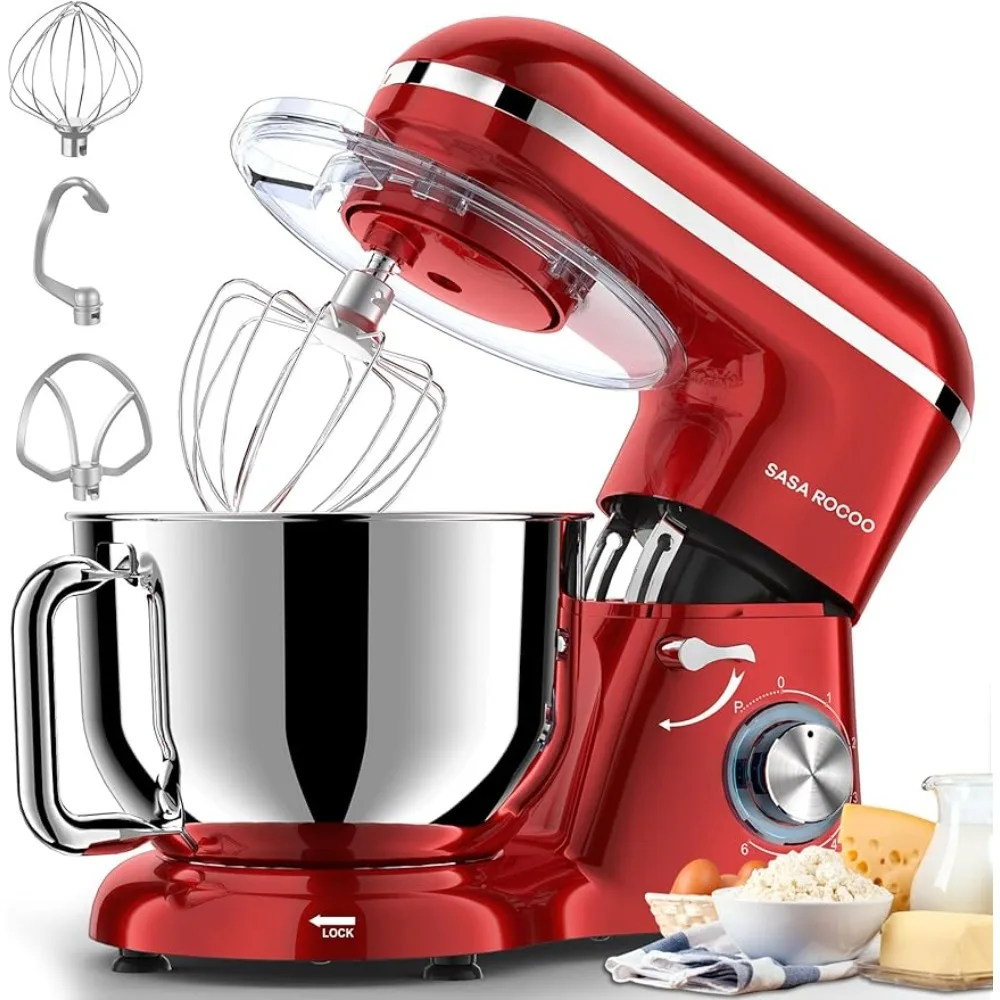 

Stand Mixer 660W 6+P Speed Tilt-Head Electric Kitchen Mixer with 7.5 Qt Stainless Steel Bowl, Beater, Dough Hook, Whisk,red