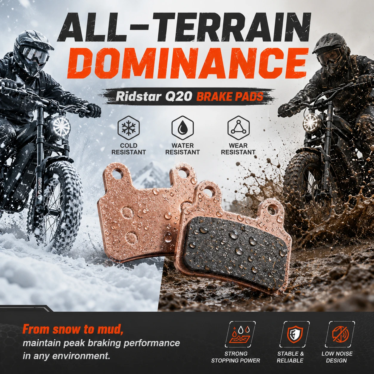 Ridstar Q20 Brake Pads Semi-Metallic Front Rear Replacement 2 Pairs for YVY EKX Bopzin Freego KTET