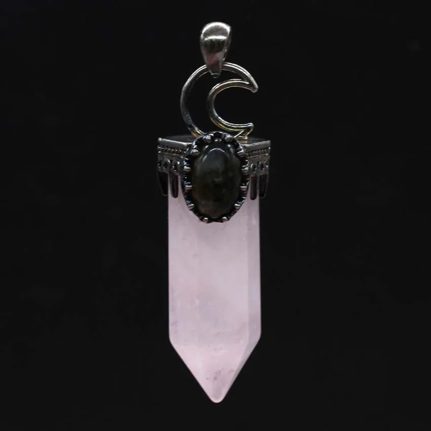 Natural Amethyst Rose Quartz Crystal Lapis Lazuli Labradorite Hexagon Moon Black Agate Tiger Eye Stone Pendant Jewelry For Women