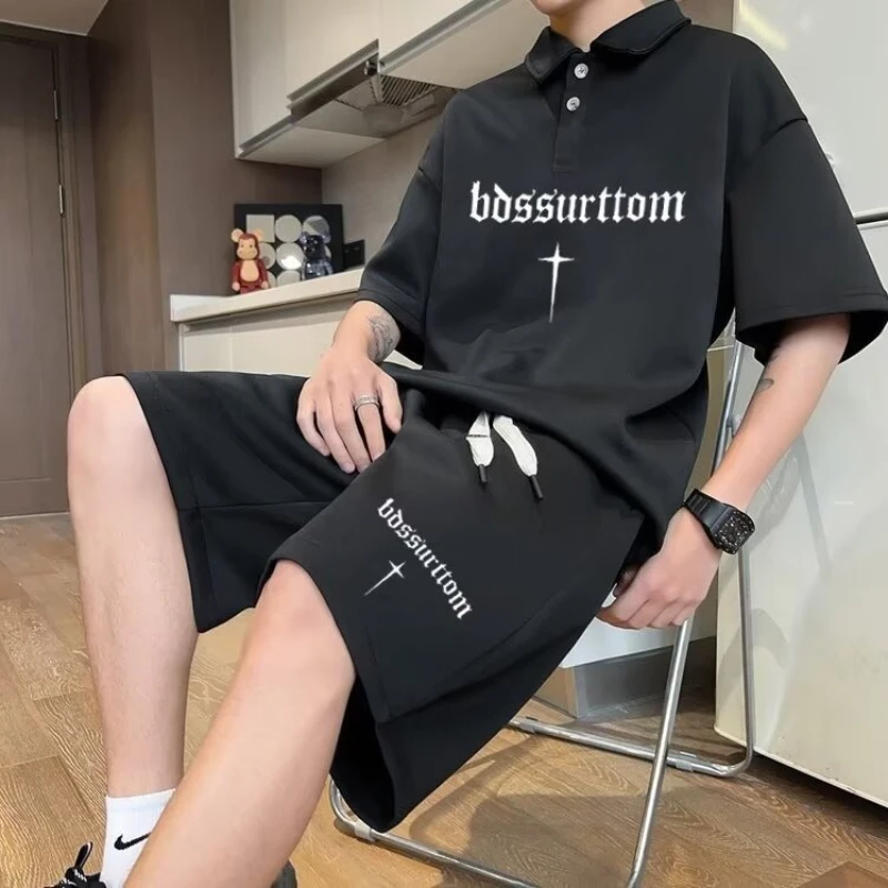 New Men Sets Polo T-shirts Shorts 2 Piece Set Summer Trendy Casual Sports Suits White Grey Black Tracksuits for Men 2025
