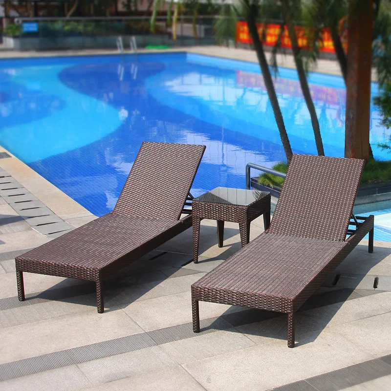 Outdoor-Liege Lounge Strandkorb Strand Villa Pool Rattan gewebte Liege Bett Hotel Balkon Lounge Rattan Bank