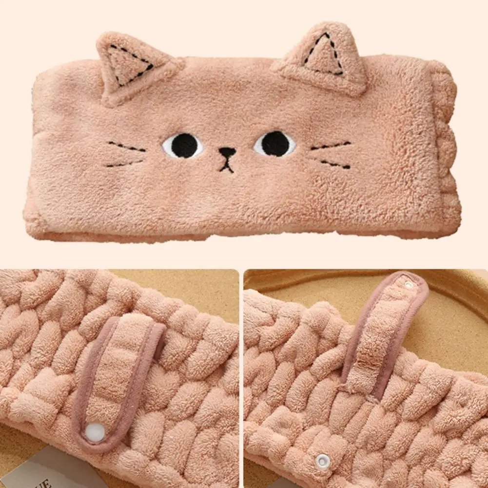 Women Headband Cute Cat Embroidered Coral Fleece Headband for Women Soft Hairband for Girls Comfortable Makeup Headband Face