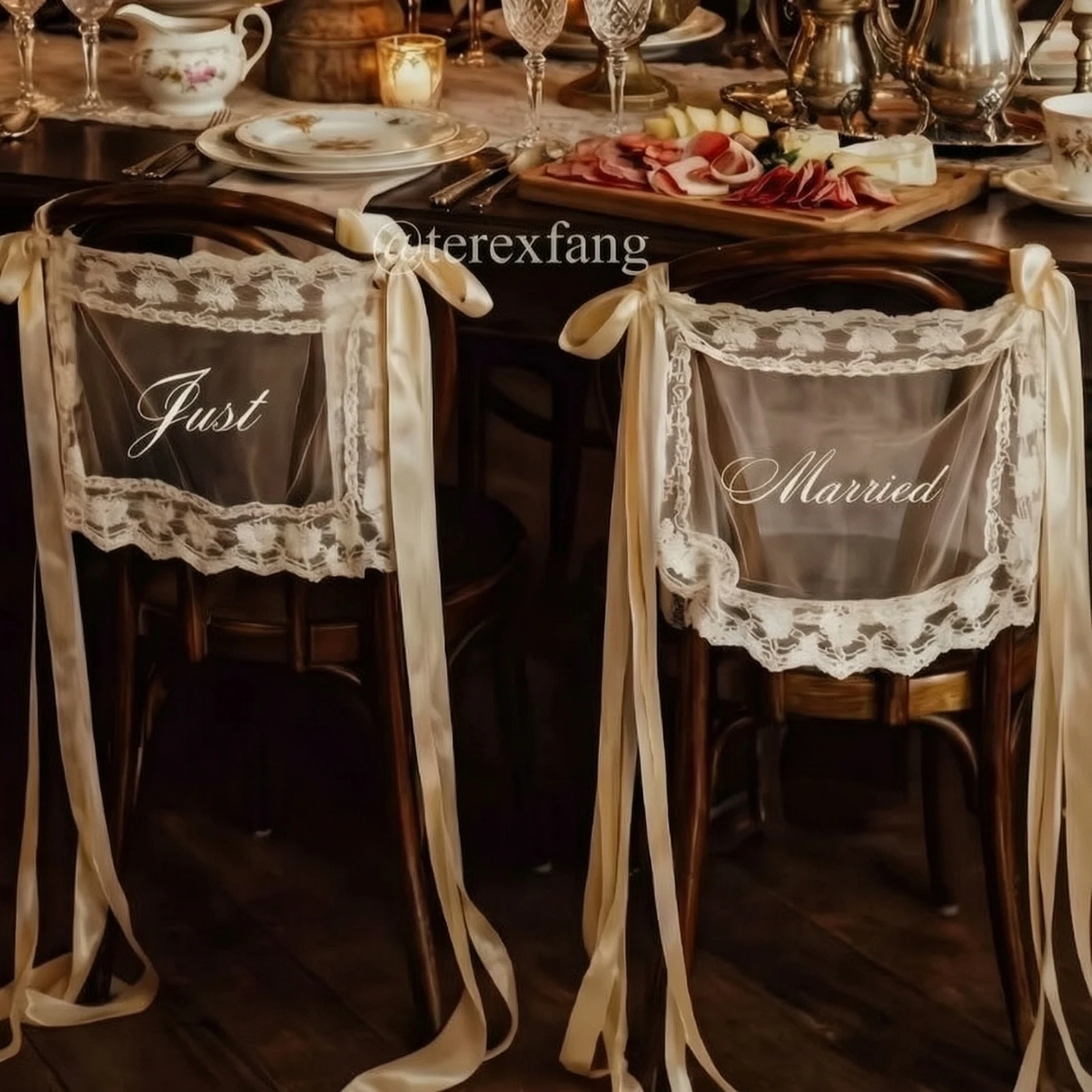 Tulle Chair Bows with Lace Delicate Chair-Back Decorations with Ribbons Sash Versatile High-Quality for Brides