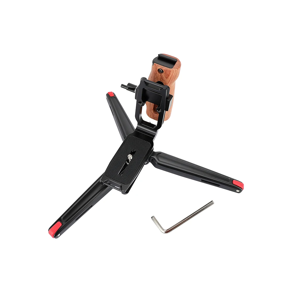 Kayulin ARCA piastra di base a sgancio rapido L con impugnatura in legno (lato sinistro) con Mini treppiede e vite filettata 1/4 per kit fotocamera