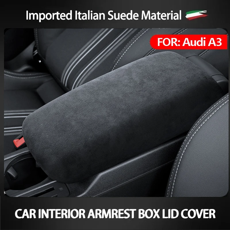 

For Audi A3 2021 2022 2023 2024 2025 Car Center Armrest Lid Storage Cover Protective Cover Alcantara Suede Retrofit Accessories